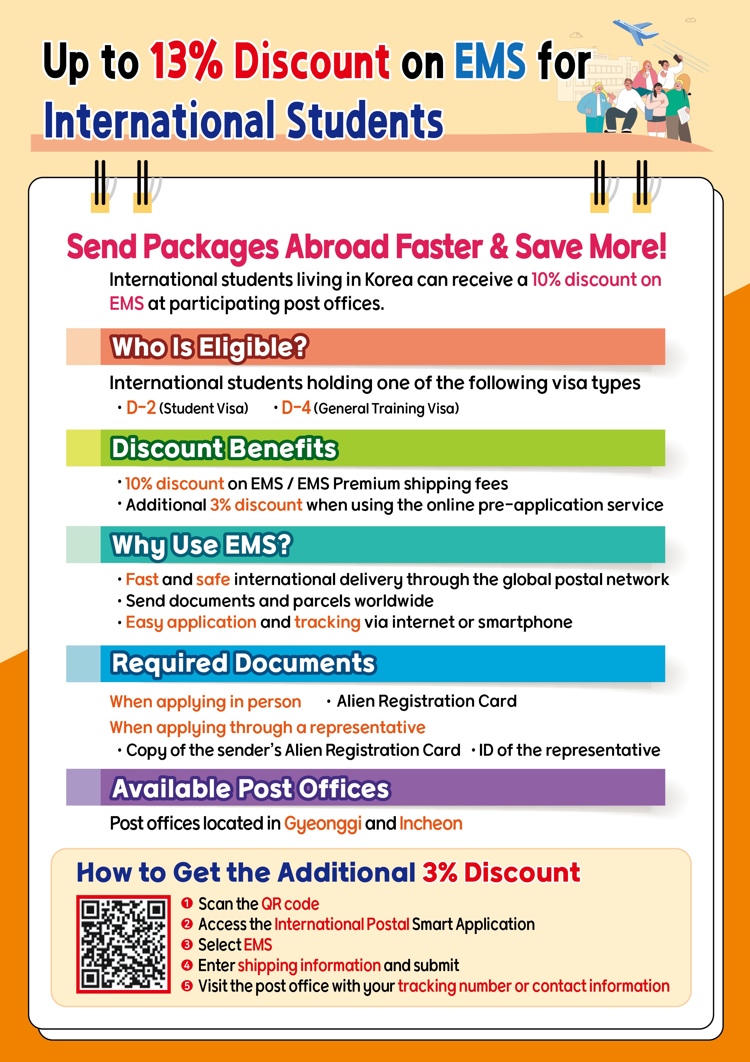 외국인 유학생 대상 국제특급우편(EMS) 요금할인 안내